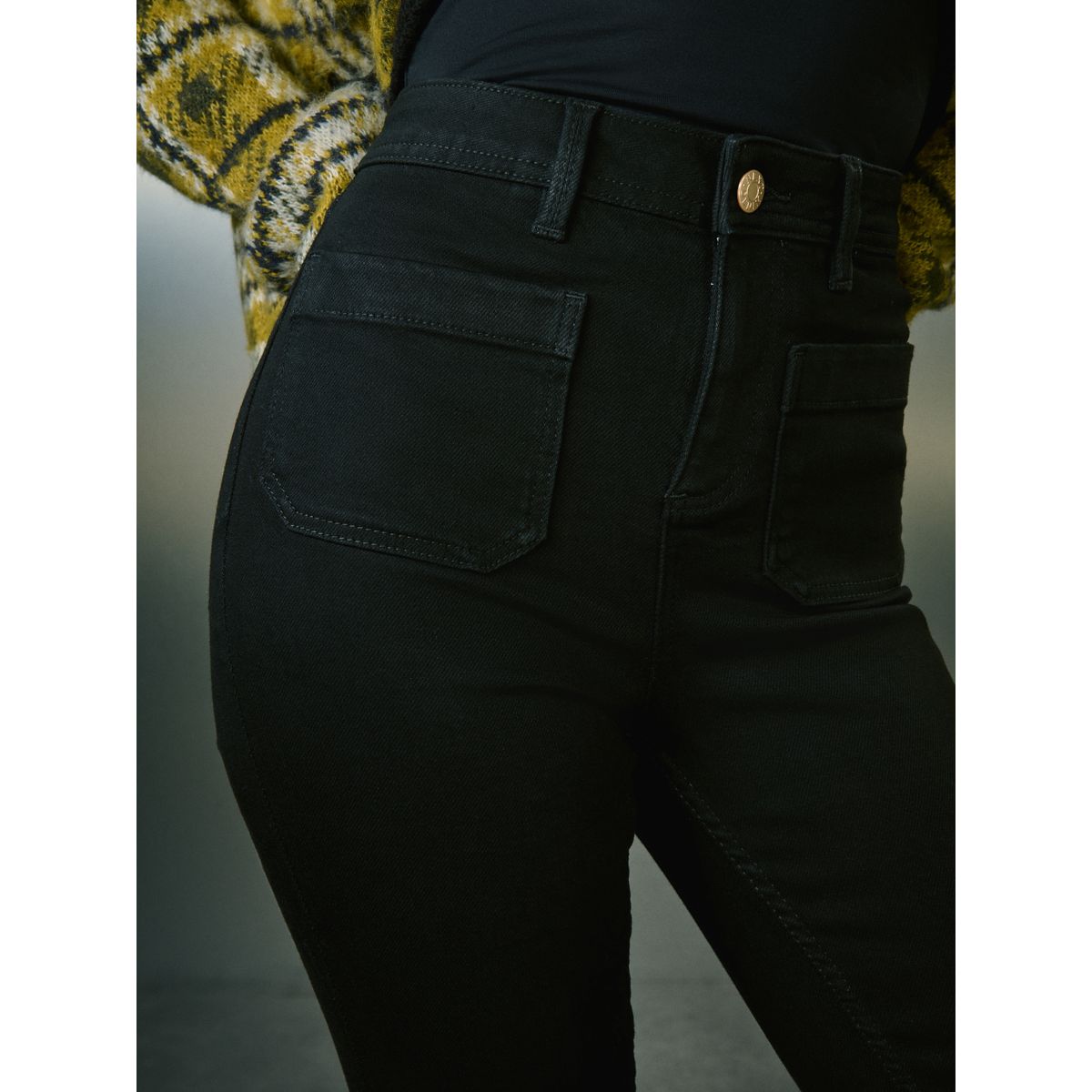 Jean skinny taille haute à poches plaquées noir, NEXT