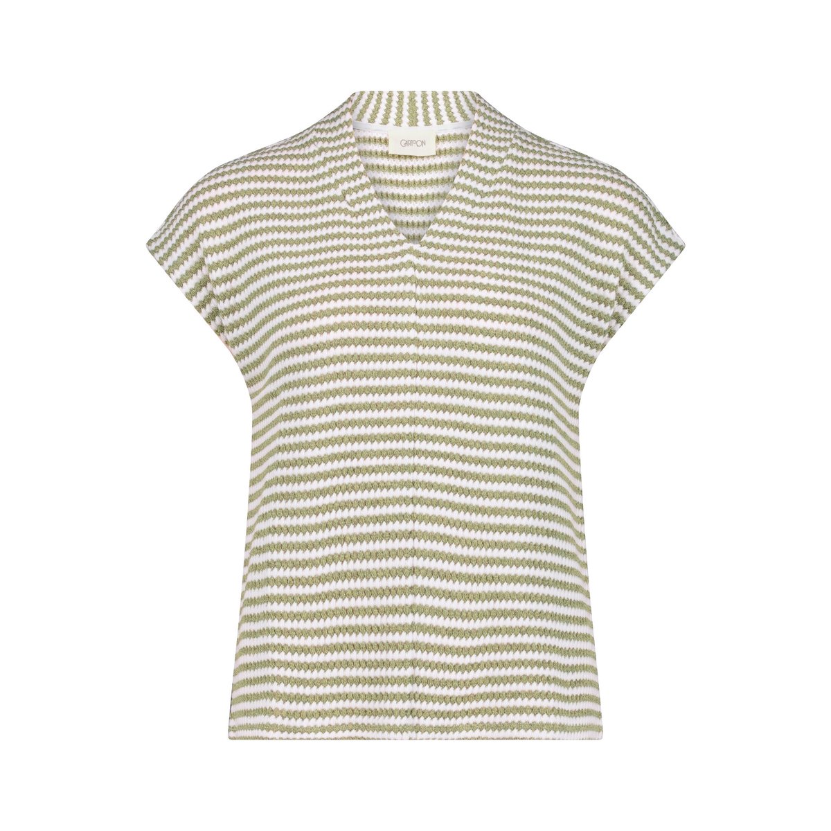 T-shirt à rainures à encolure en v cream/khaki, CARTOON