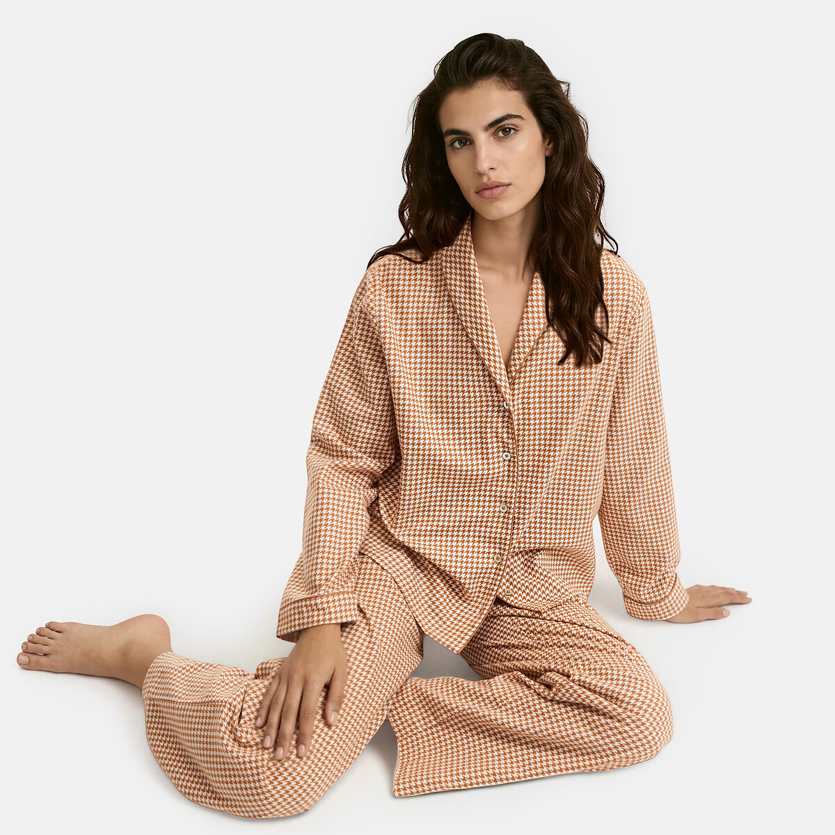 Flanellen pyjamavest met ruitjes geruit pied de poule, ANNE WEYBURN