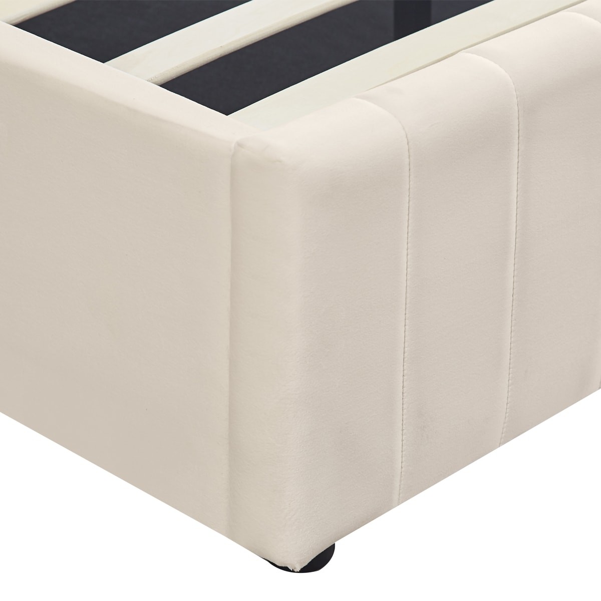 Lit coffre avec tête de lit en velours - AVA beige, HOMIFAB