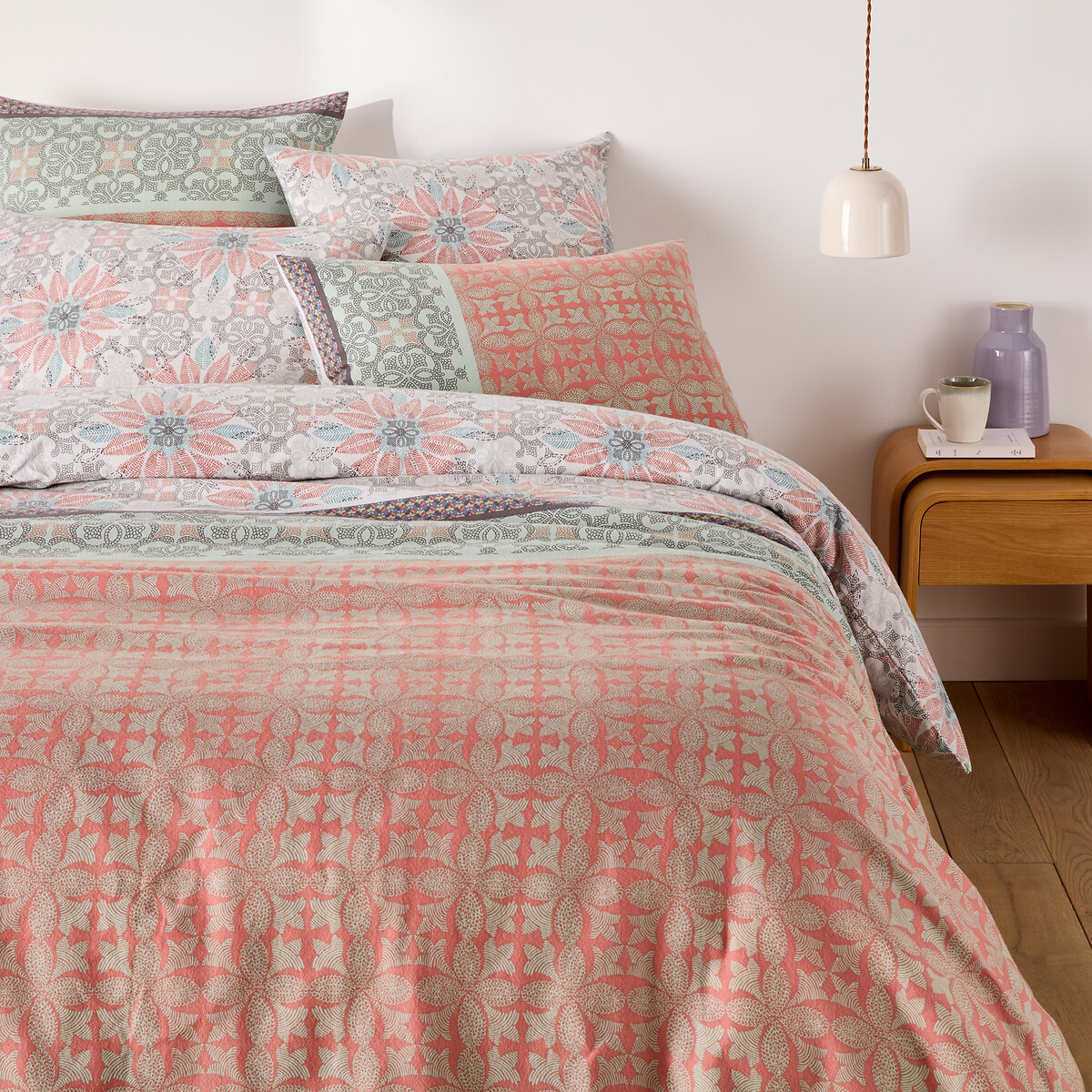 Housse de couette flanelle, Bergame gris/vert/violet/rose, SO'HOME