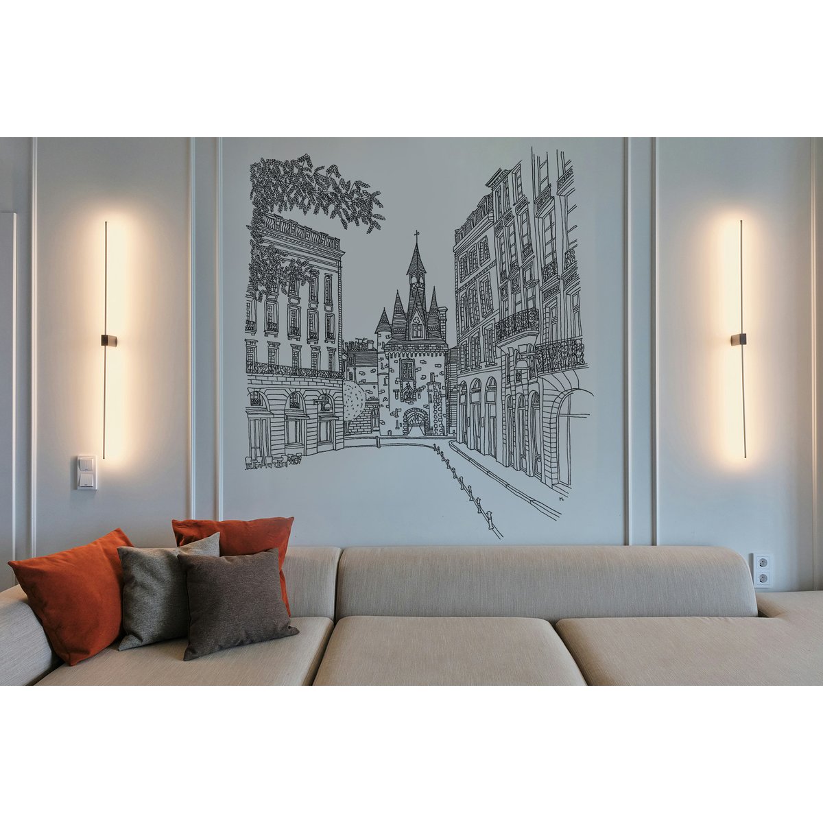 Papier peint panoramique Bordeaux Porte Cailhaut,  225 x 250cm gris, ACTE DECO