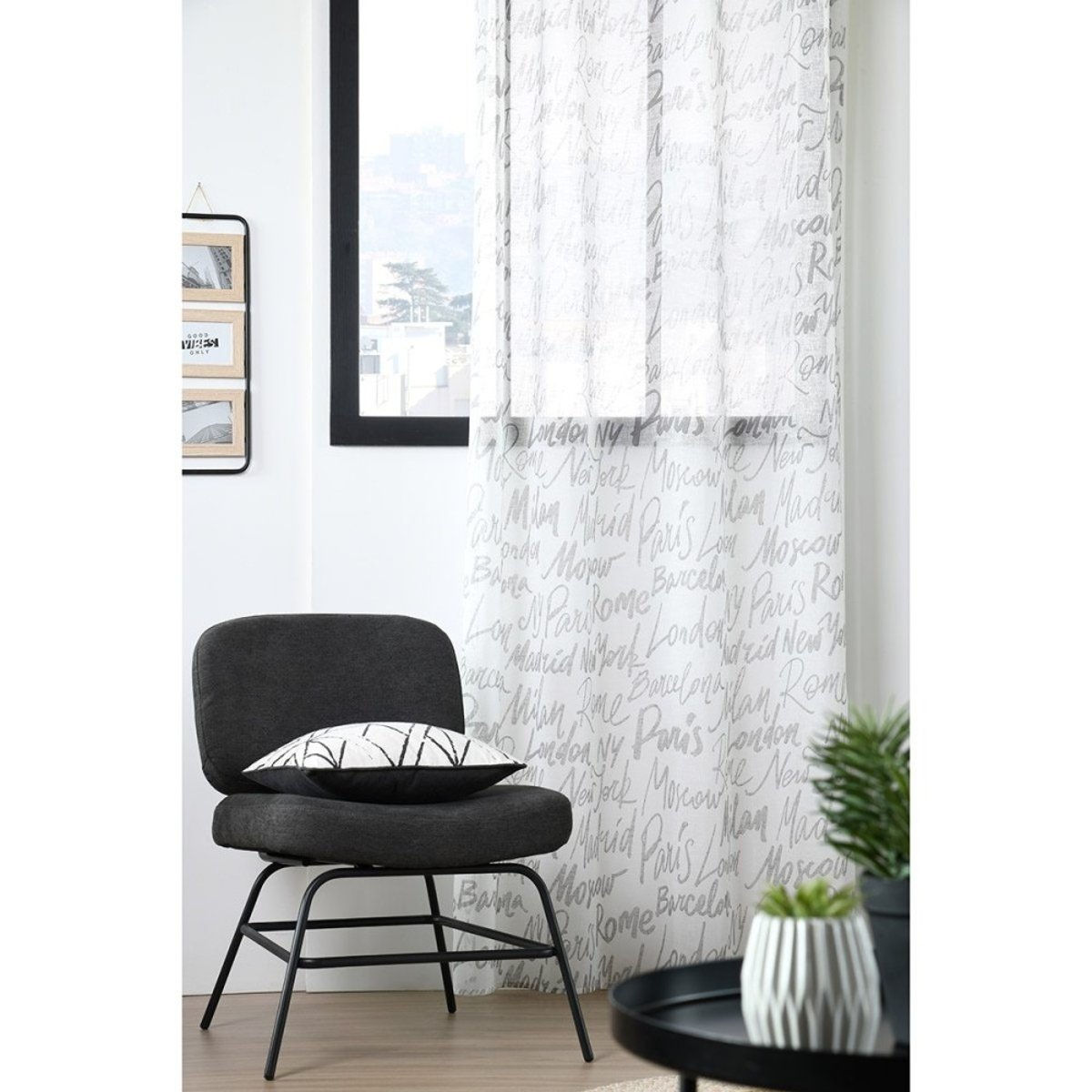 Voilage à œillets 140x260 Capitales blanc blanc, DECORATIE