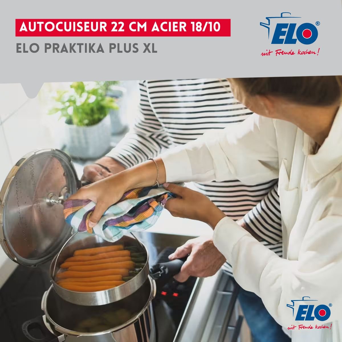 Autocuiseur vapeur 18/10 22 cm 3 à 6 litres PRAKTIKA PLUS XL noir,inox, ELO