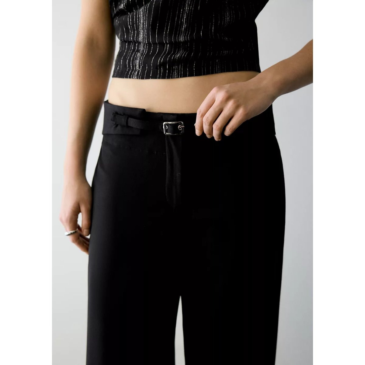 Pantalon droit avec ceinture noir, MANGO TEEN