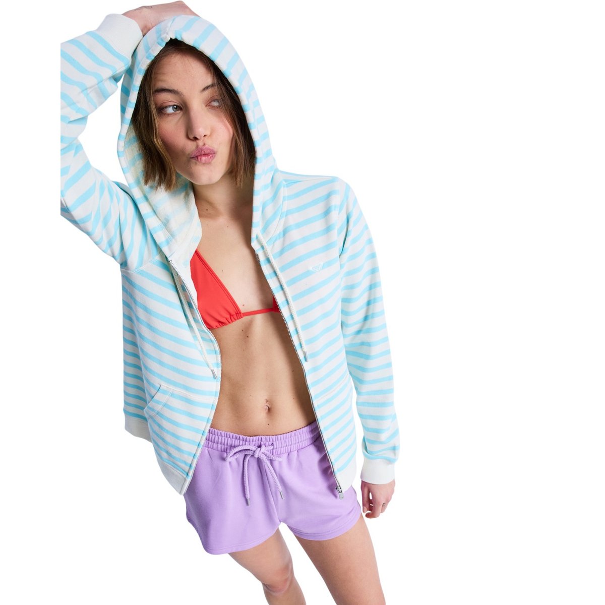 Sweat à capuche zippé rayé PERFECT STRIPE. bleu tanager turquoise small stripe, ROXY
