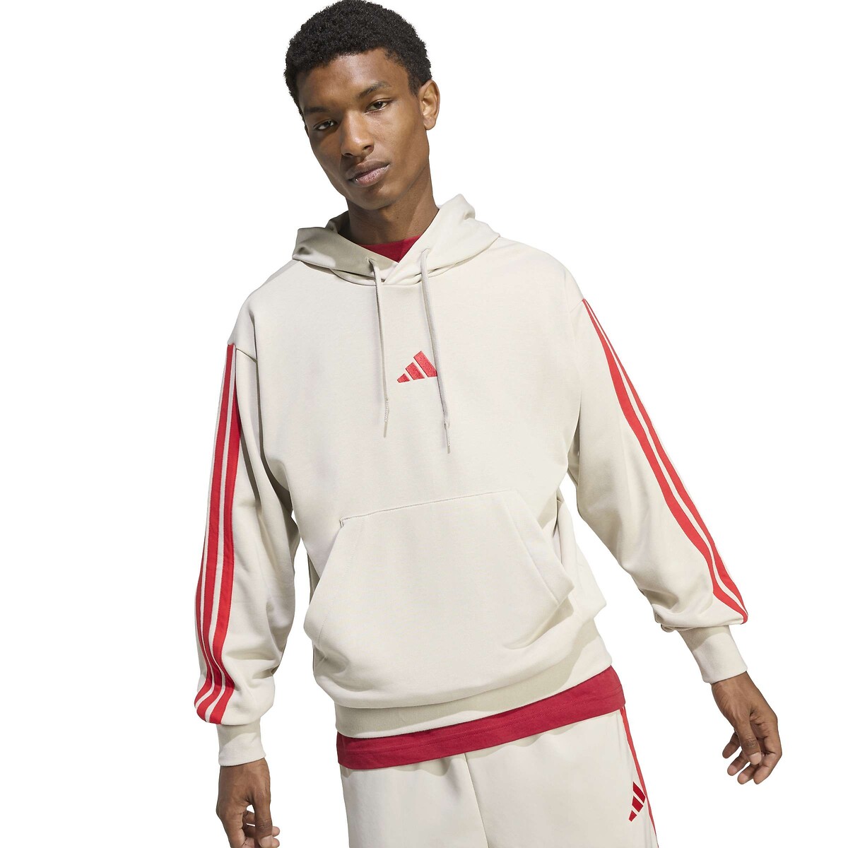 Sweat à capuche Essentiel 3 bandes gris/rouge, ADIDAS SPORTSWEAR