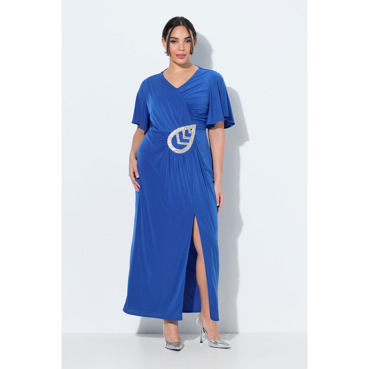 Robe maxi manches courtes et décolleté en V bleu roi, ULLA POPKEN