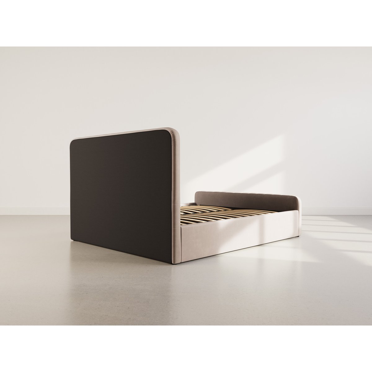 Lit coffre 160x200 cm en velours, ALICE taupe, BEST MOBILIER
