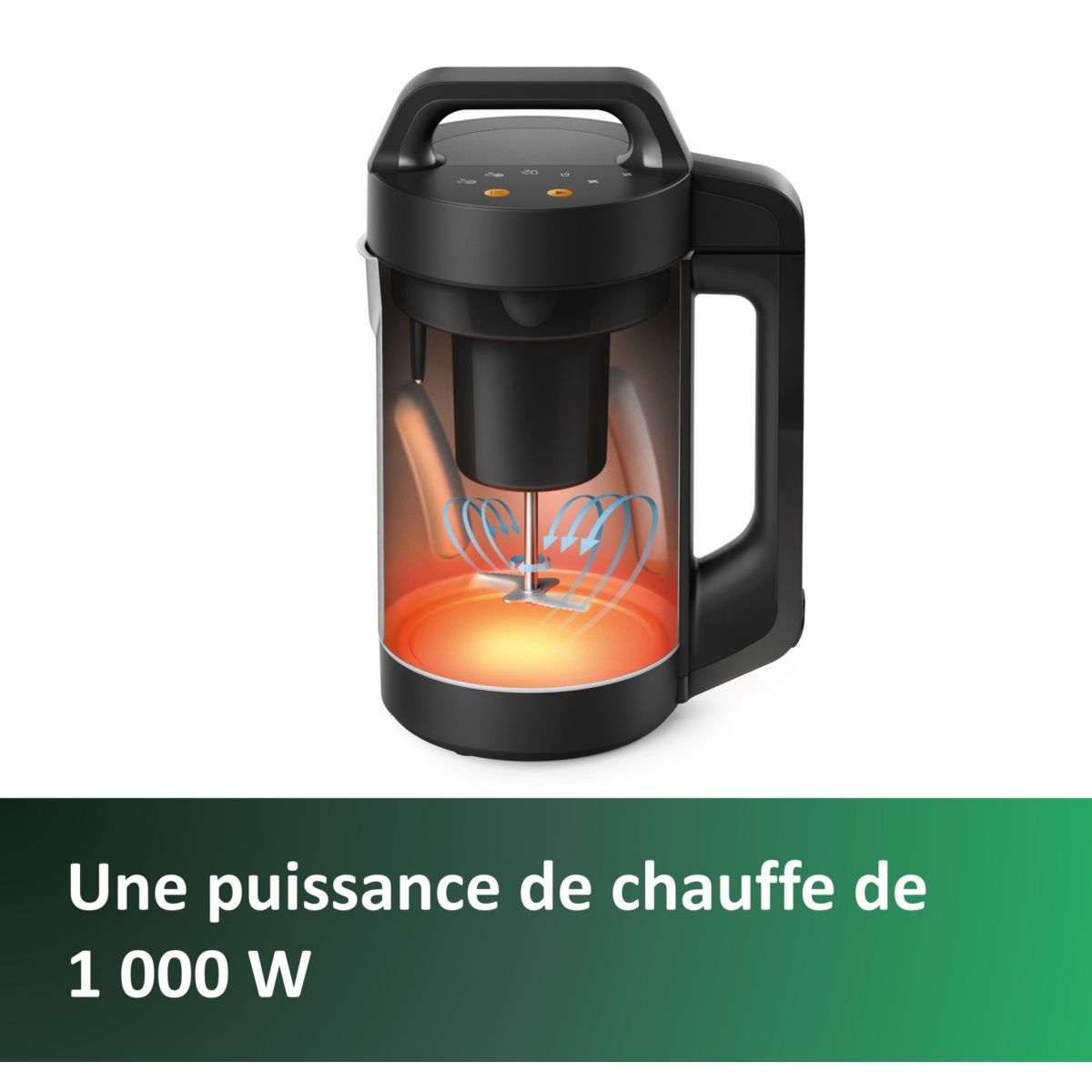 Blender chauffant HR2203/80 Blender pour soupe métal 1,2L, 1000W noir, PHILIPS