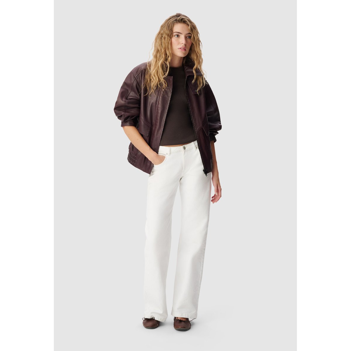 Bomber oversize cuir violet prune, IKKS