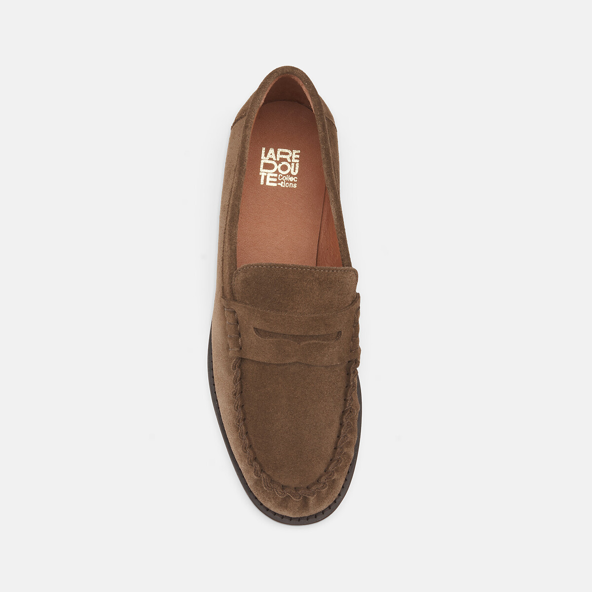 Mocassin en cuir suédé plateau cousu main marron, LA REDOUTE COLLECTIONS