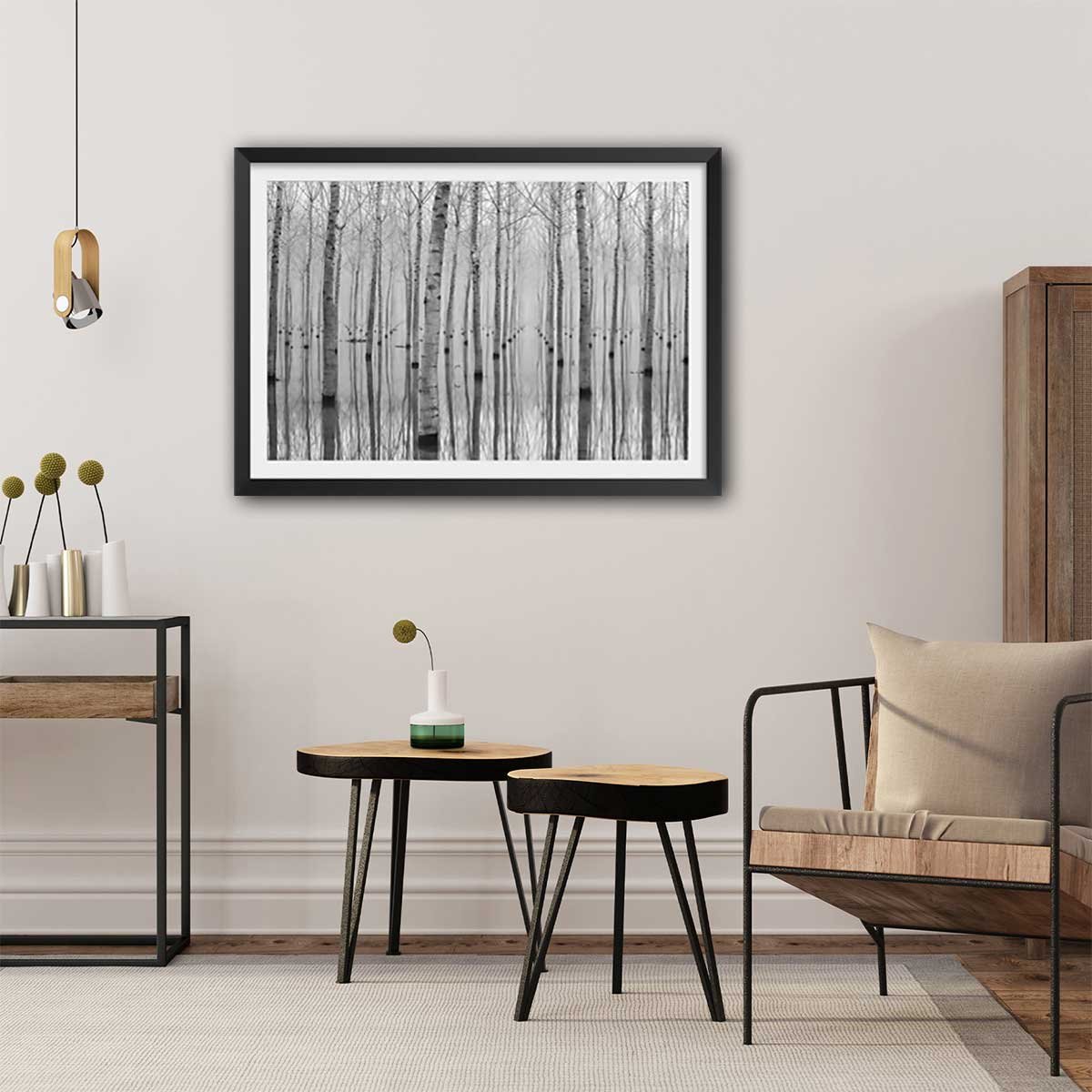 Affiche nature automnale pieds dans l'eau affiche + cadre en bois - noir, HEXOA