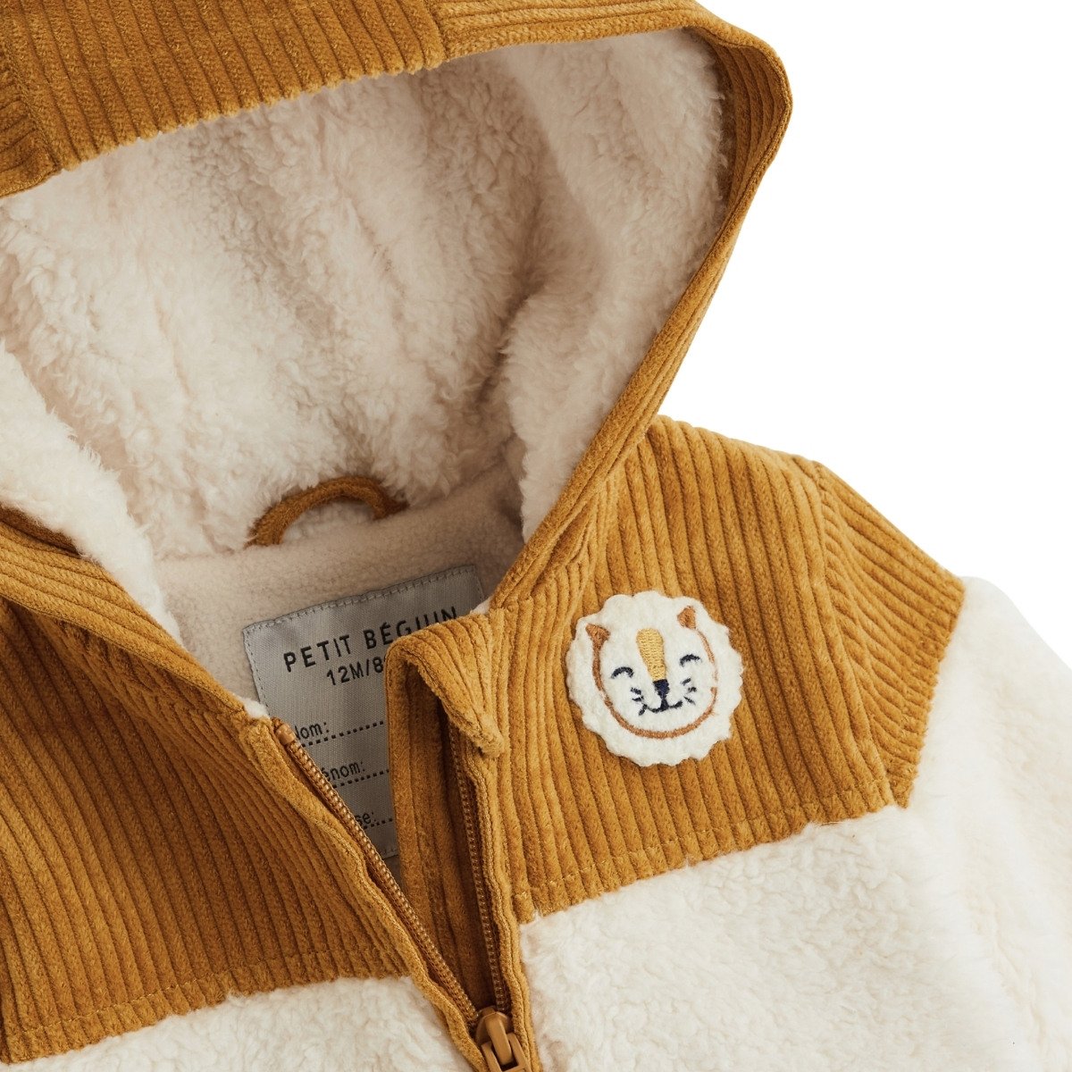 Veste bébé intérieur polaire avec capuche Charly camel, PETIT BEGUIN
