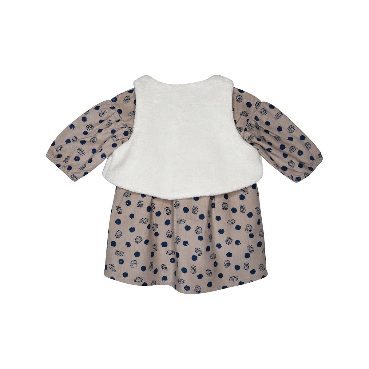 Robe gilet ss mches pepita velours cotele manches longues beige, SUCRE D'ORGE
