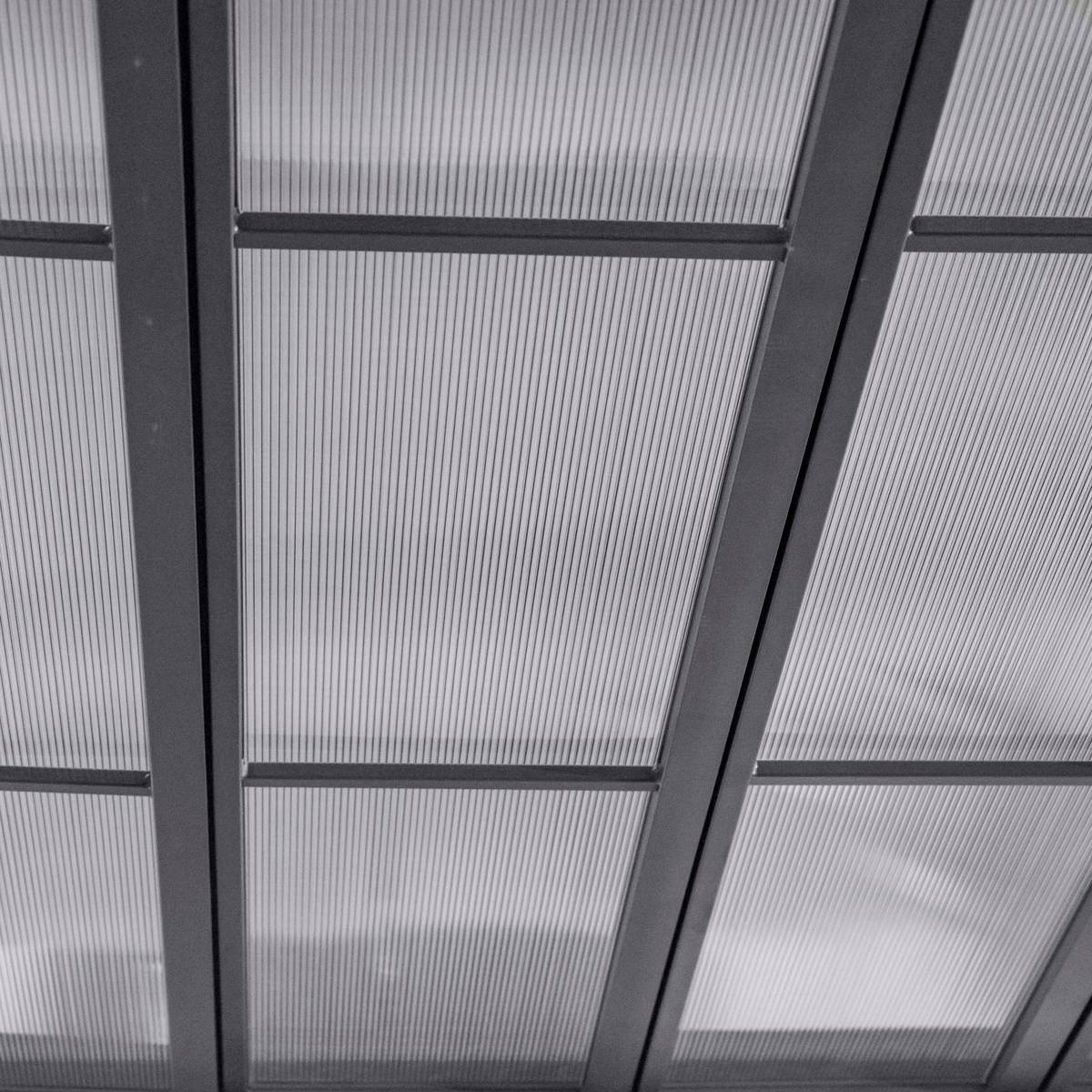 Pergola en aluminium toit polycarbonate à lattes orientables 3,8x3m BELIZE gris, HESPERIDE