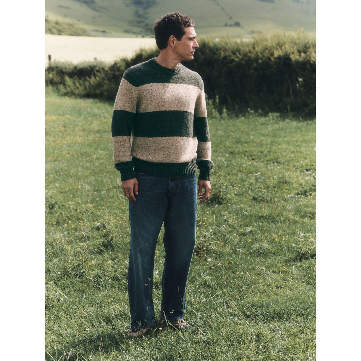 Pull ras du cou en maille rayures vertes/écrues, NEXT