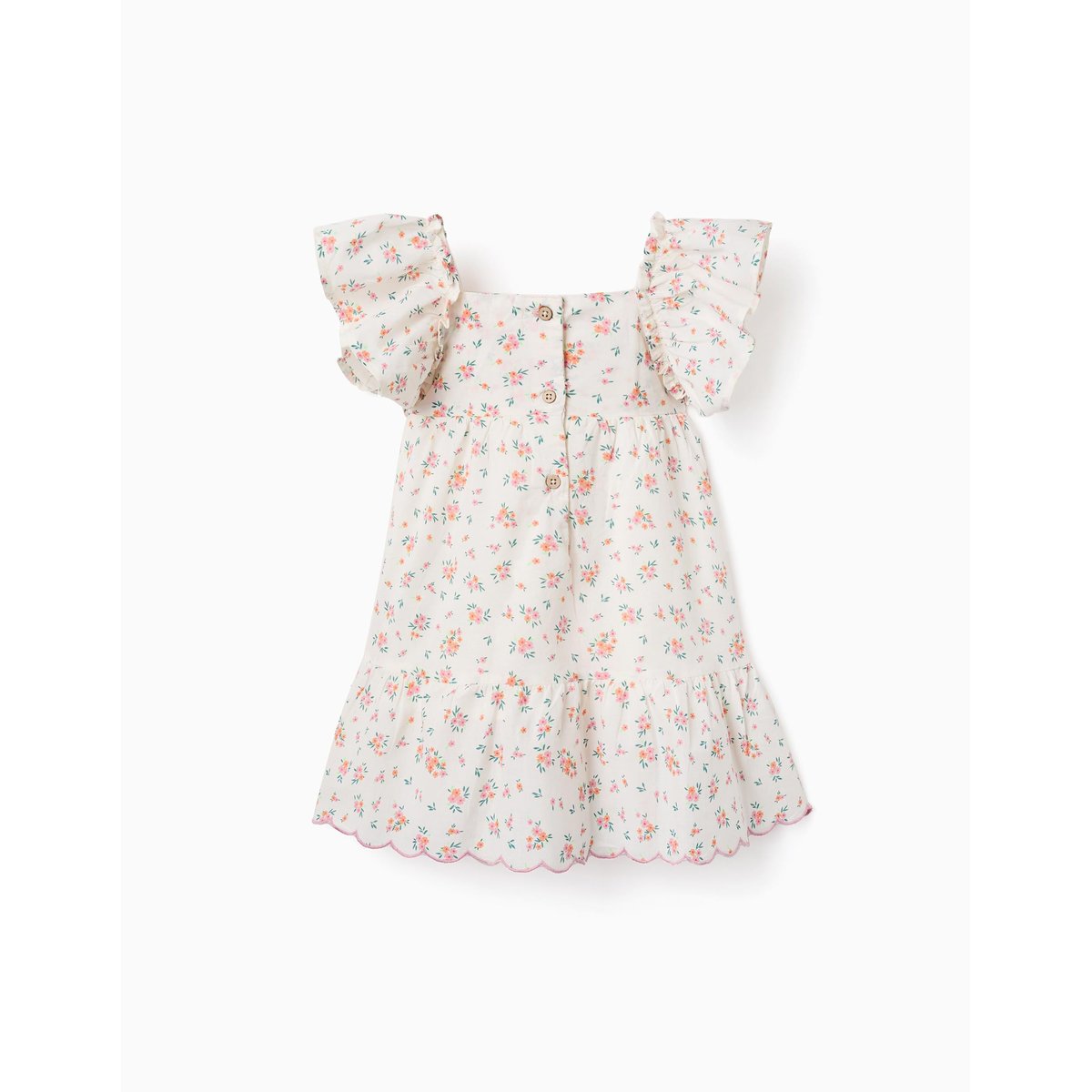 Robe en coton avec motif floral et volants beige clair, ZIPPY