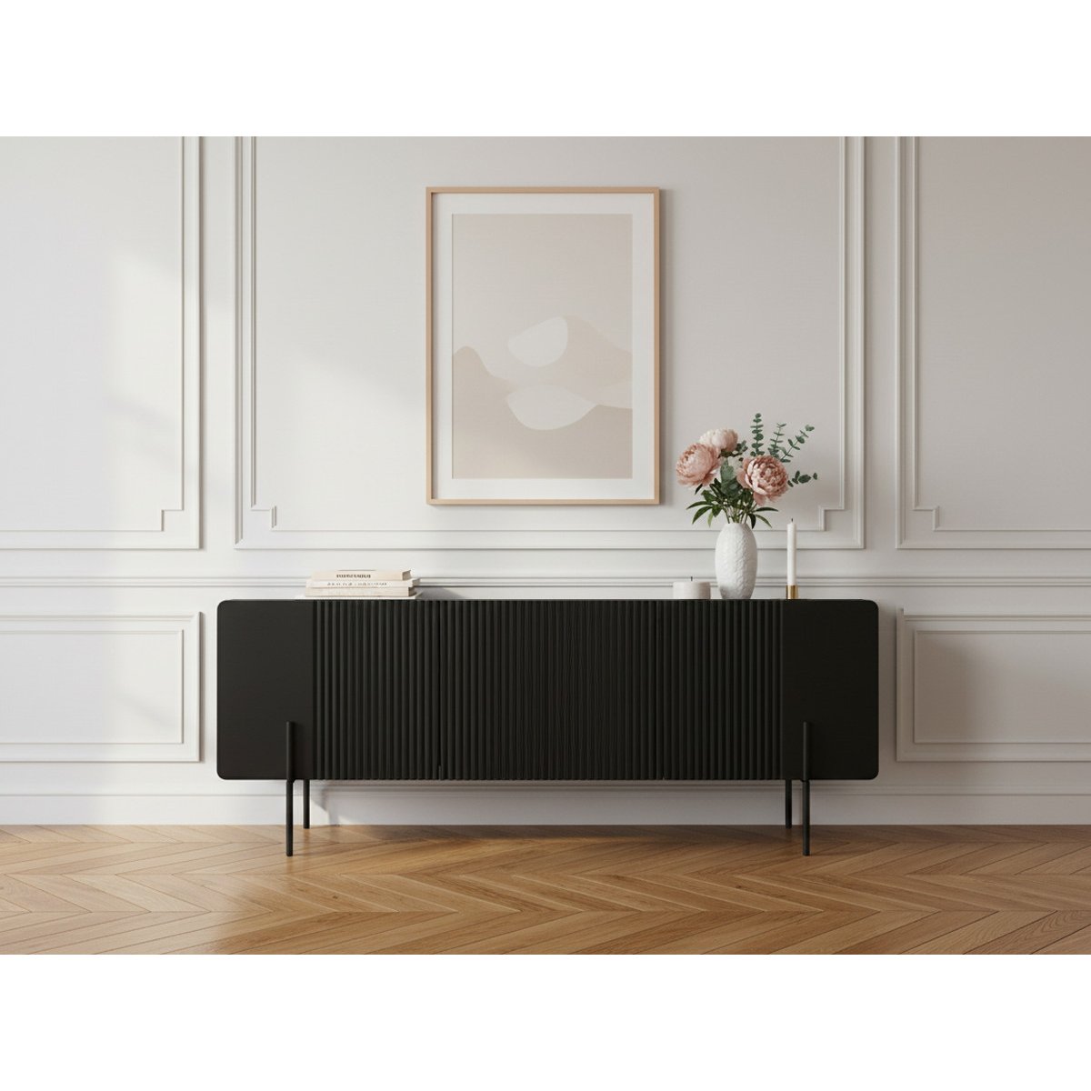 Meuble TV 150 cm panneaux de particules et MDF, MATHILDE noir, BOBOCHIC