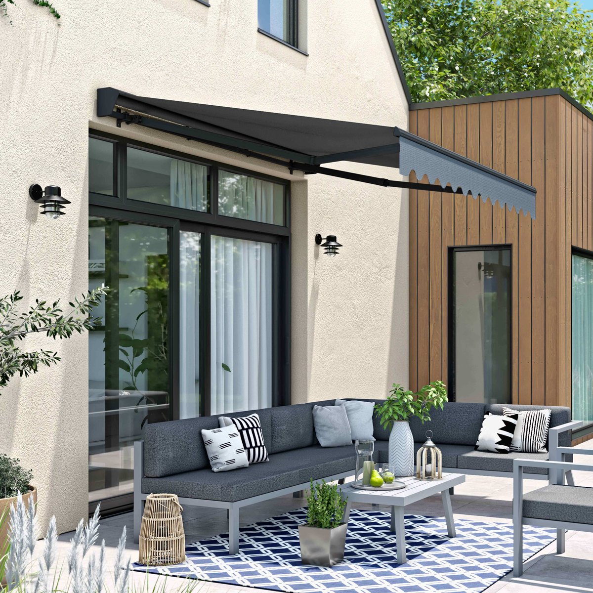 Store banne 2,50 x 2 m avec semi coffre, BREHAT gris anthracite, OVIALA