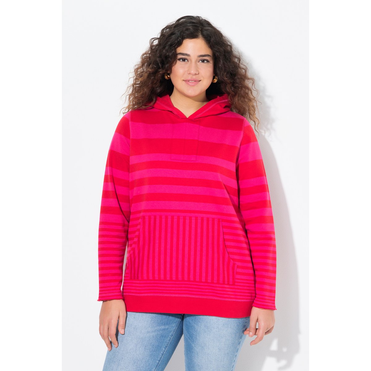 Sweat à capuche rayé. Manches longues et litchi, ULLA POPKEN
