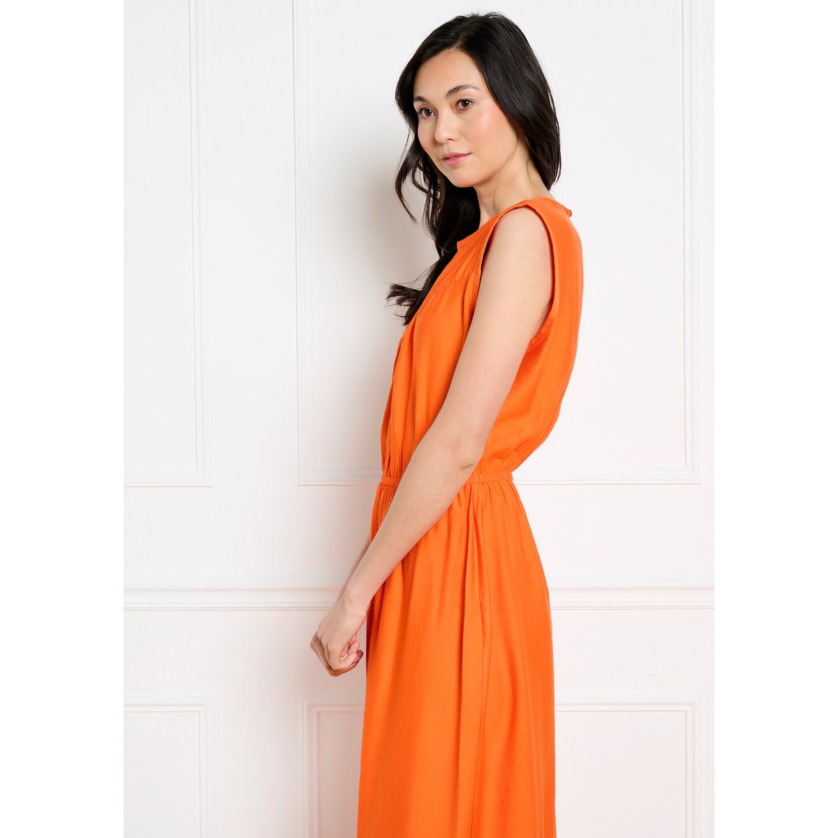 Robe midi fluide sans manches orange, LOLALIZA