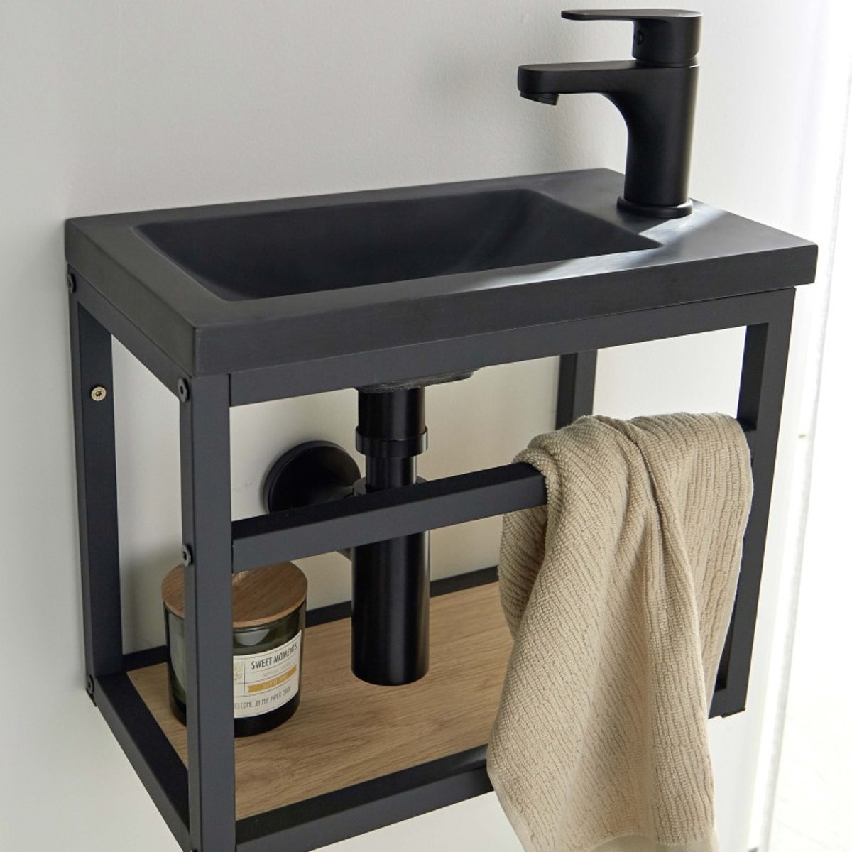 Ensemble lave-mains + miroir + robinet SAO noir, MOB IN