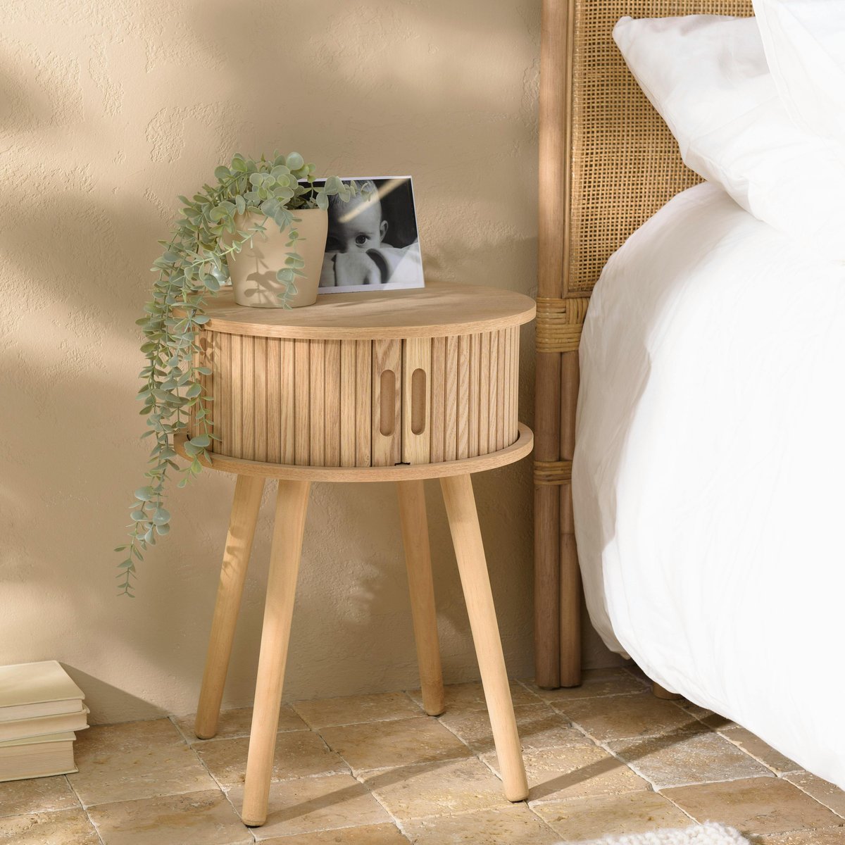 Table de chevet ronde en bois couleur naturelle D40cm CASTILLE bois naturel, PIER IMPORT