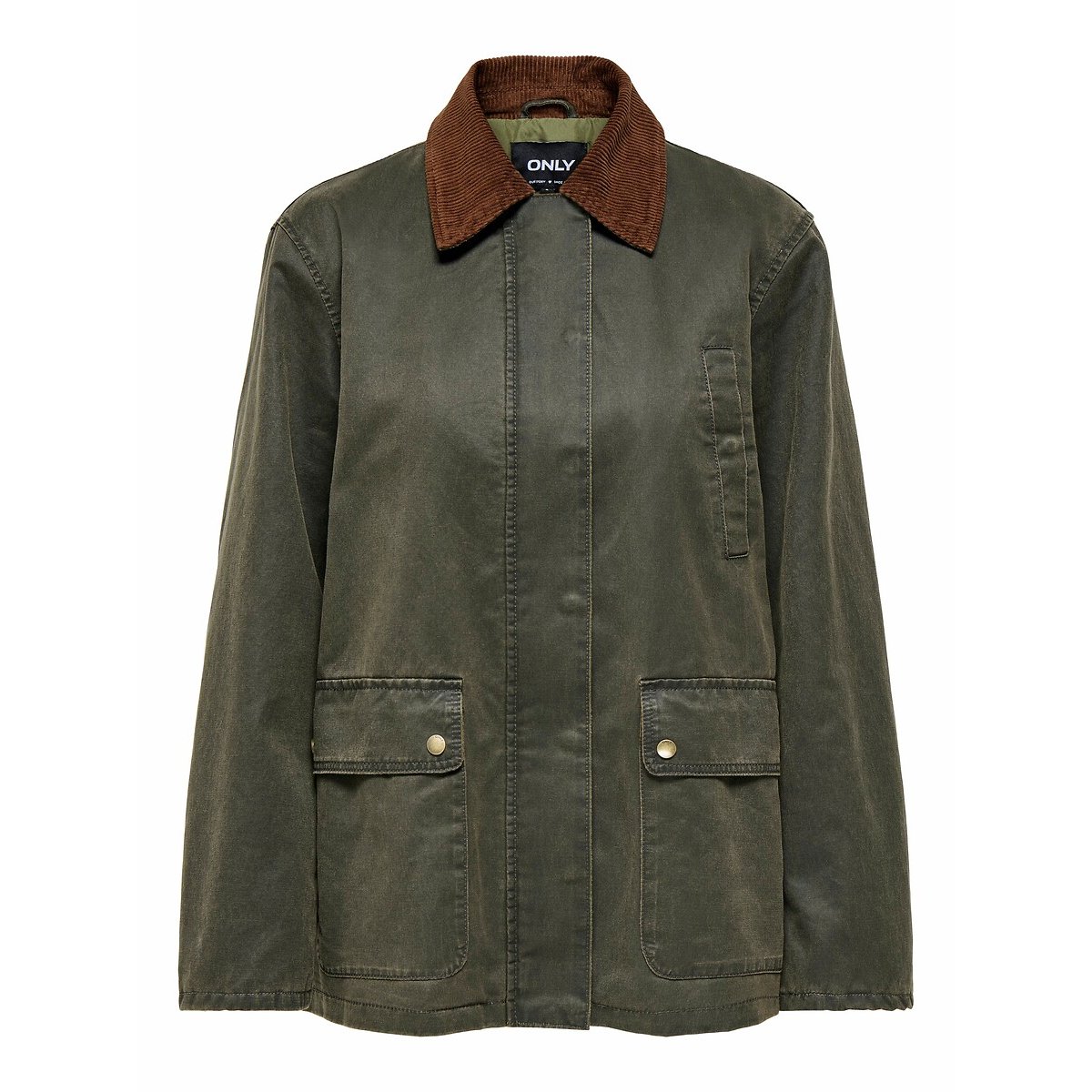 Parka col en velours vert kaki, ONLY