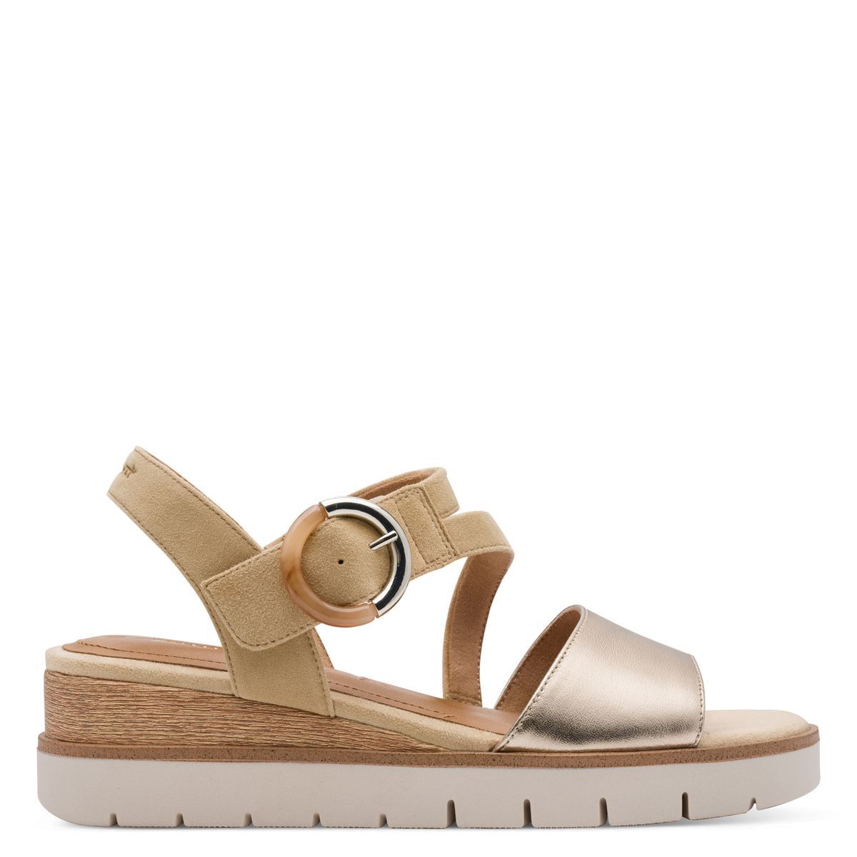 Sandale à talon en cuir beige, TAMARIS