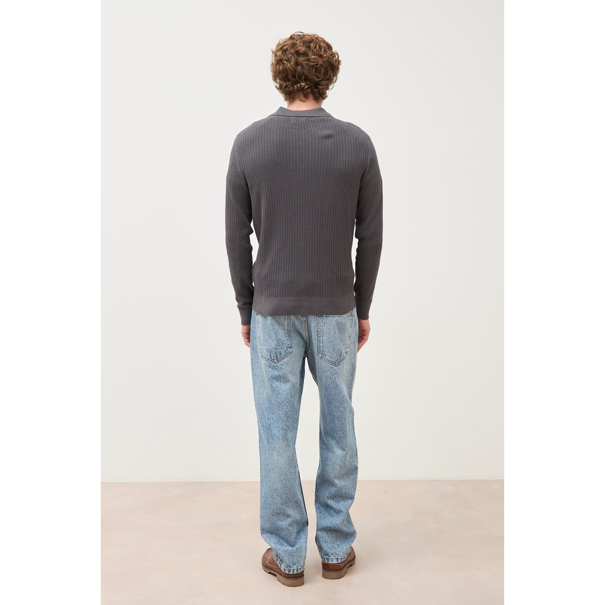 Pull manches longues en coton gris foncé, BONOBO