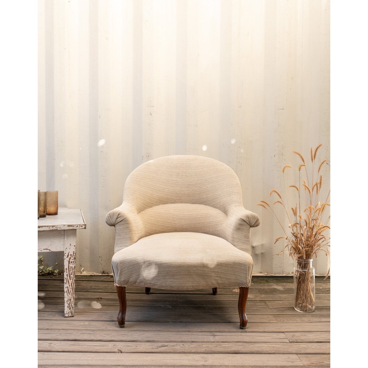 Fauteuil en bois et tissu beige Ernest N°1547 - Bon état beige, DEBONGOUT