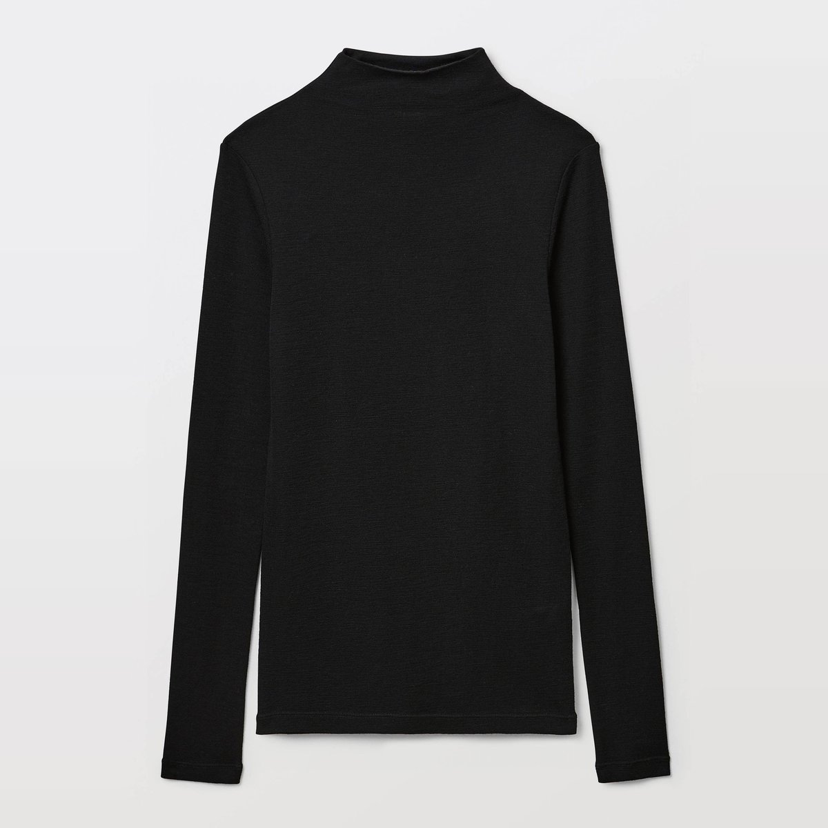 T-shirt manches longues col montant en laine mérinos noir, MONOPRIX