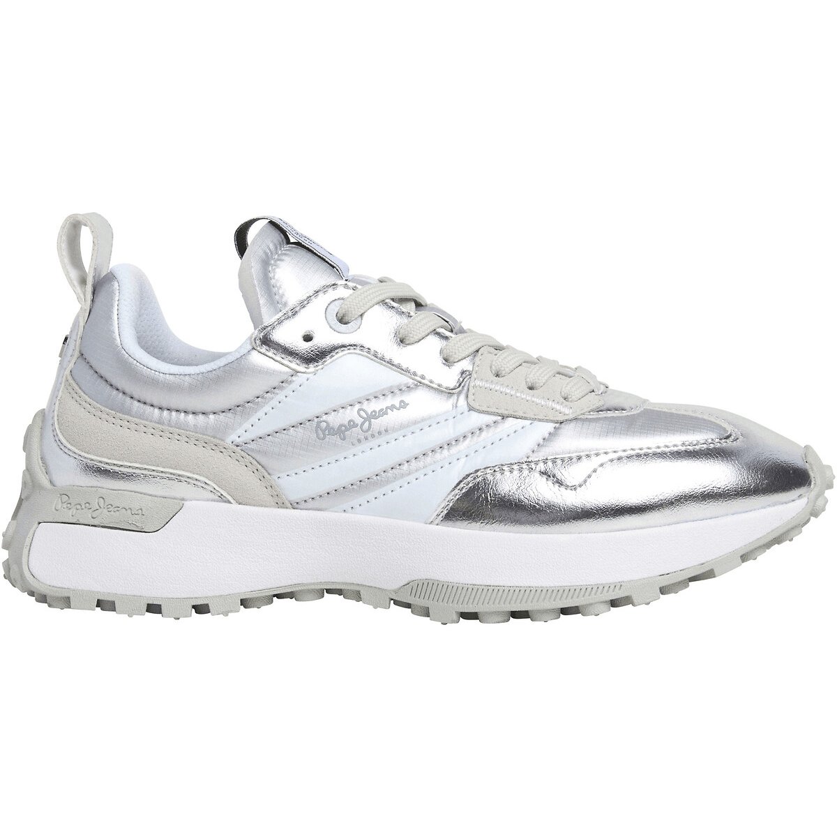 Lucky Metallic Low Top Trainers white, PEPE JEANS