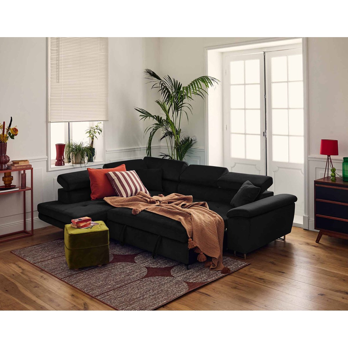 Canapé d'angle gauche convertible 5 places, DIMAS noir, BEST MOBILIER