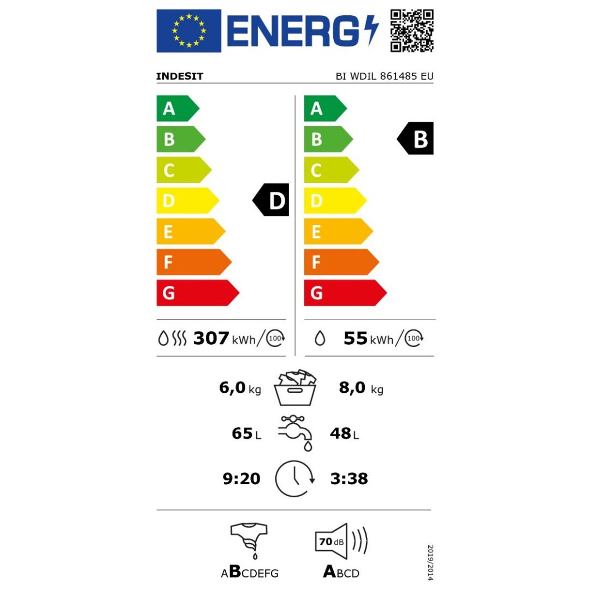 Lave linge integrable BIWDIL861485EU blanc, INDESIT