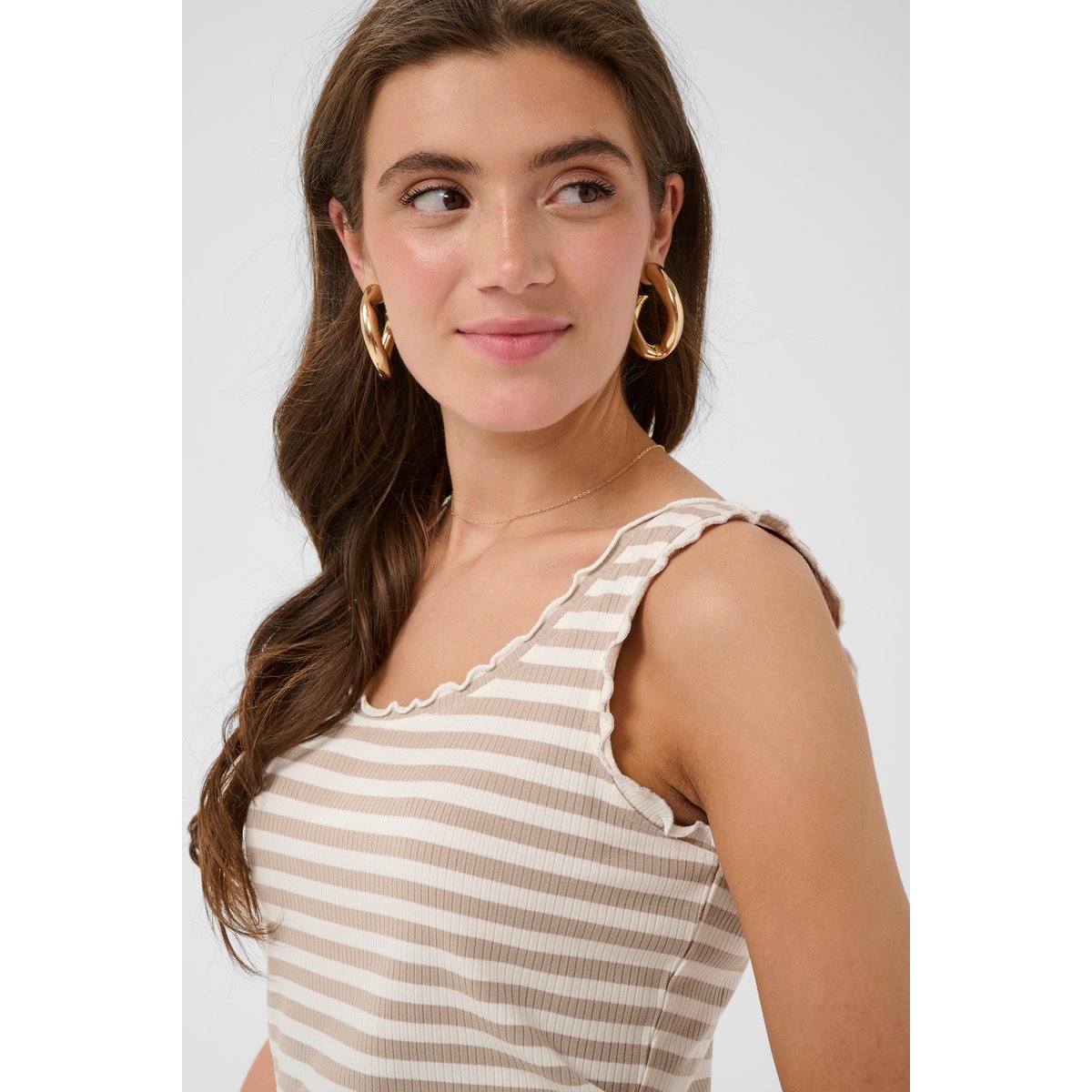 Jersey sans-manches beige feather grey white stripe, CREAM