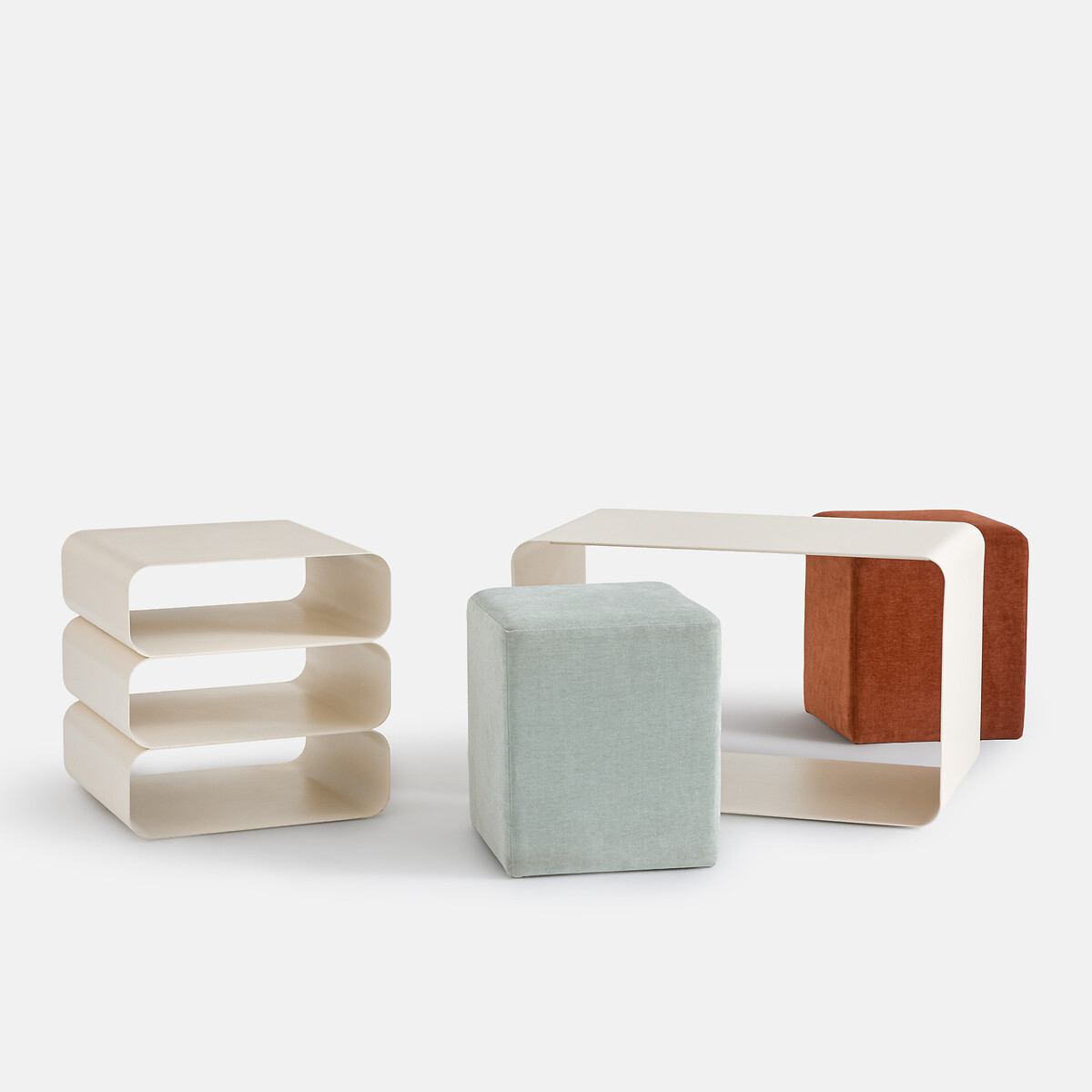 Bout de canapé 3 niches, en métal acier, AMUA beige, LA REDOUTE INTERIEURS