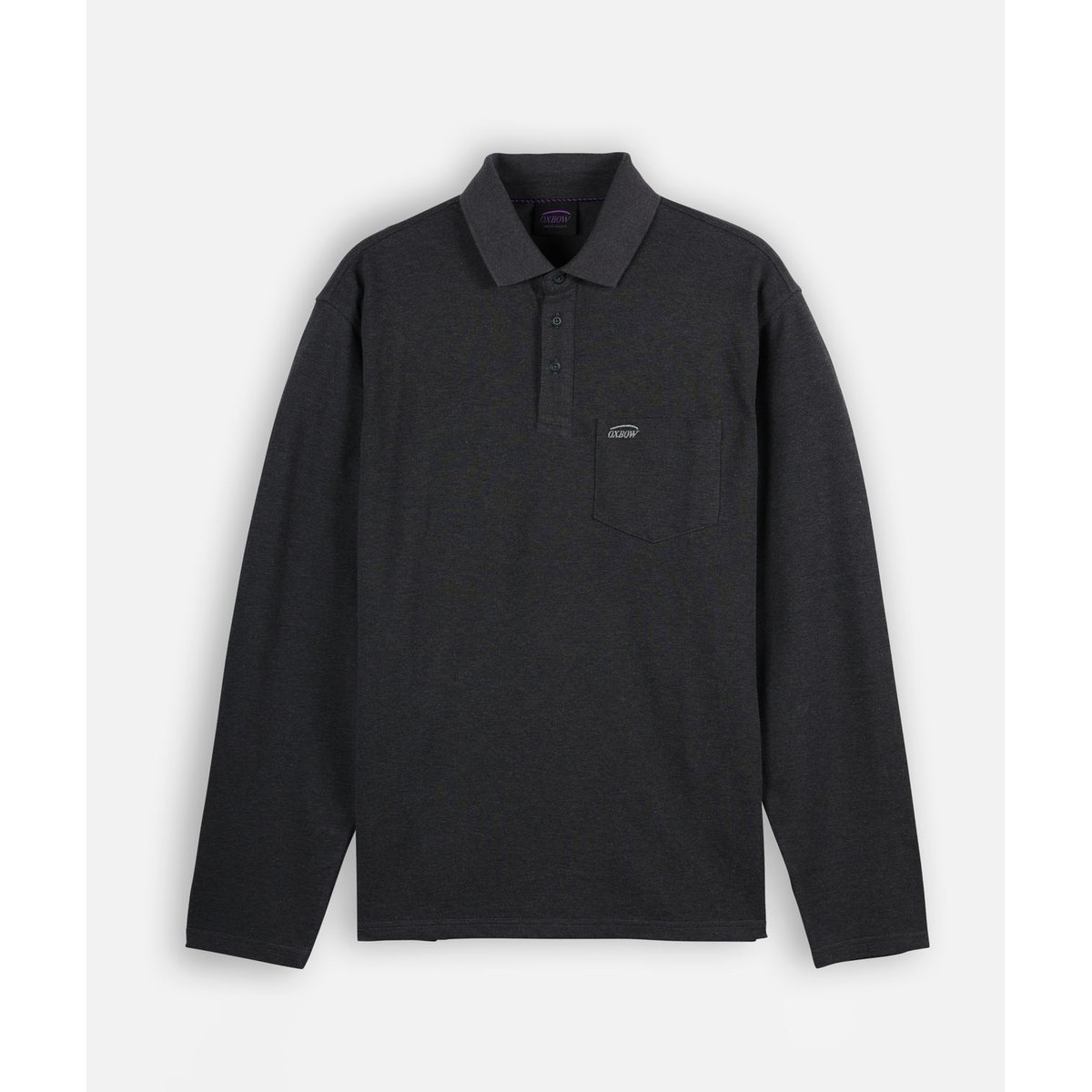 Polo manches longues STAPLE black heather, OXBOW