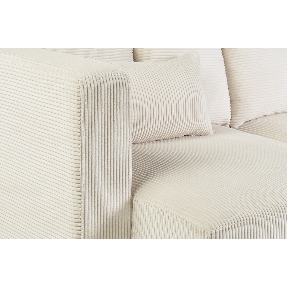 Canapé d'angle gauche 3 places en tissu velours côtelé beige et bois clair HARLEM beige, MILIBOO