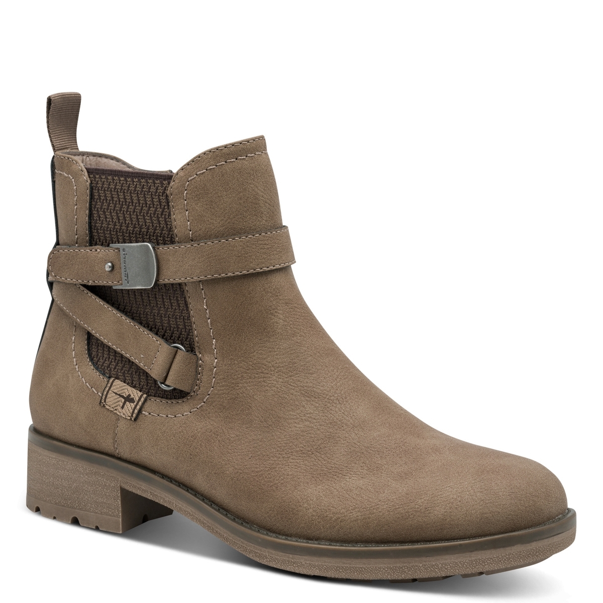Bottine Chelsea talon bloc marron taupe, TAMARIS