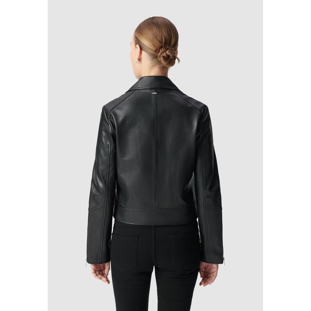 Blouson en cuir d'agneau noir, IKKS