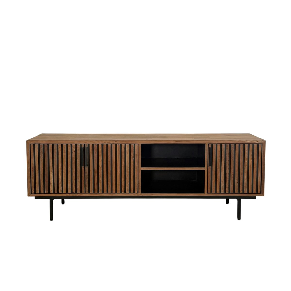 Meuble TV 3 portes 2 niches teck recyclé FANO bois naturel, PIER IMPORT