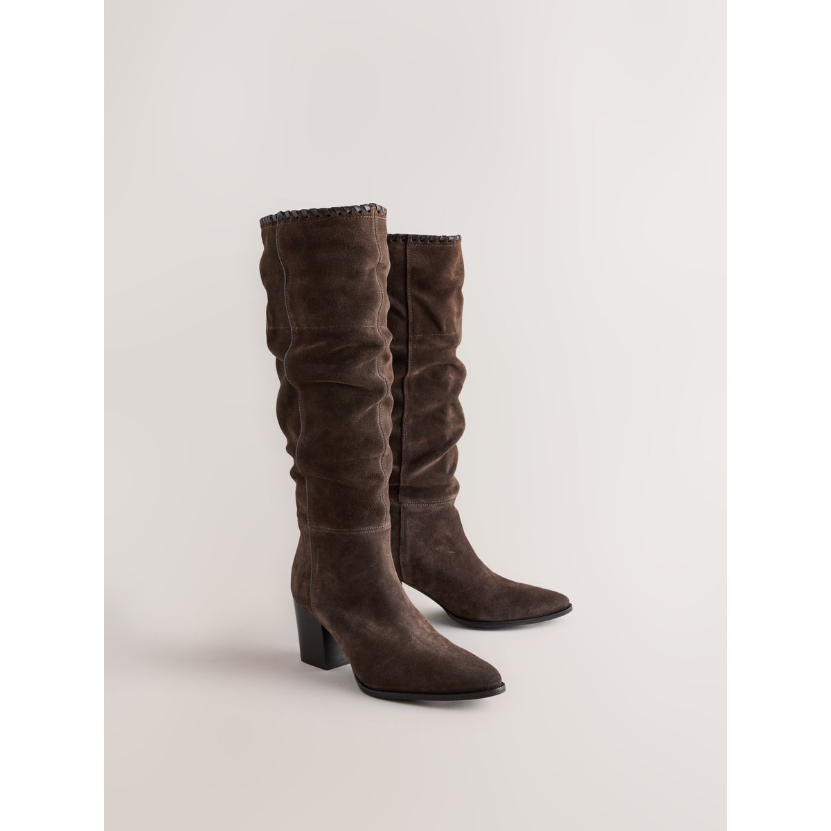 Bottes souples à point de feston marron chocolat, NEXT