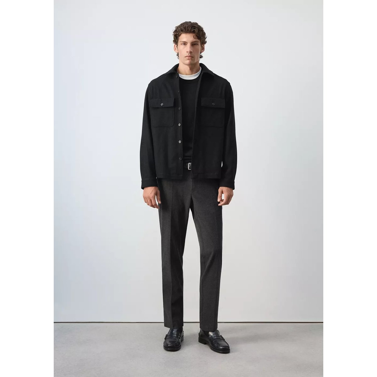 Surchemise laine mélangée poches noir, MANGO MAN