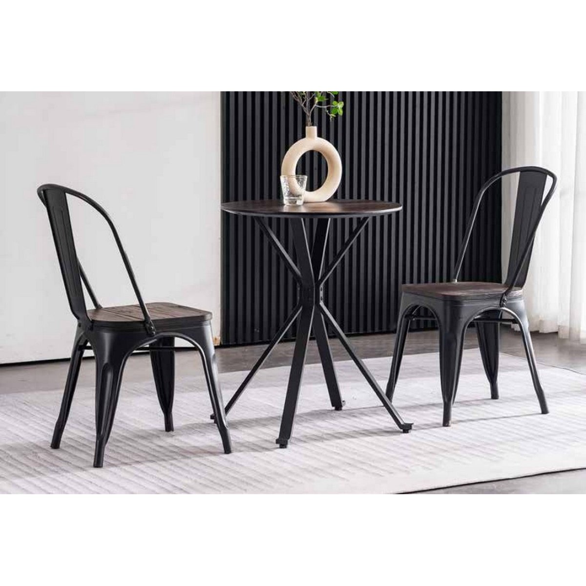 Lot de 2 chaises de repas en acier et assise en bois - NEVADA marron foncé, MATHI DESIGN
