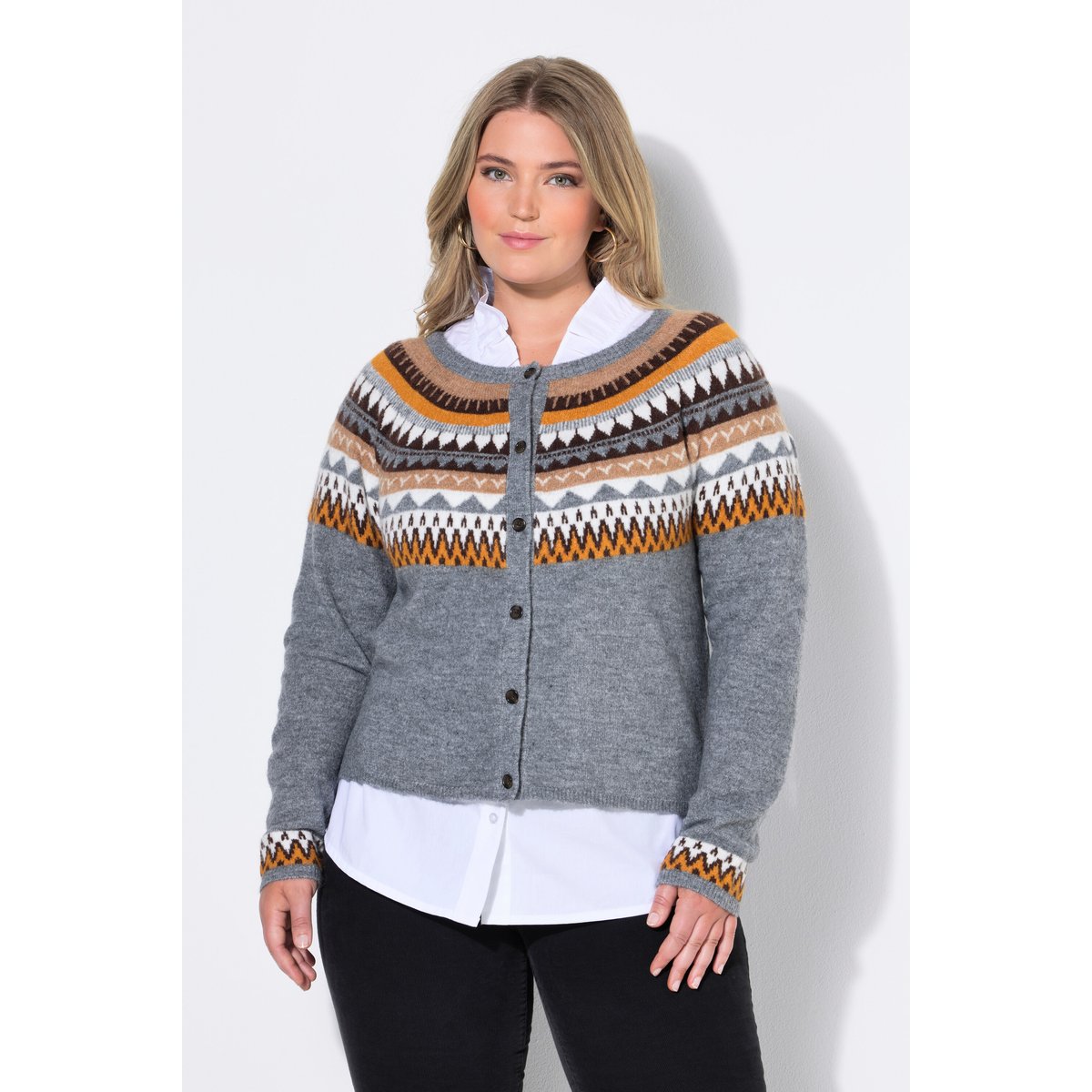 Cardigan norvégien, coupe Slim Fit gris chiné, ULLA POPKEN