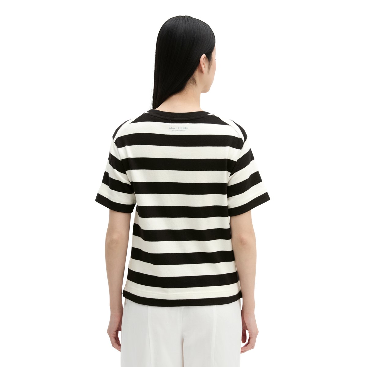 T-shirt rayé loose en single jersey doux bleu foncé, MARC O'POLO