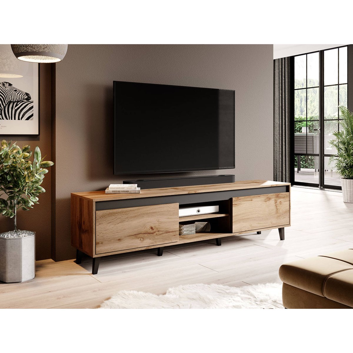 Meuble TV effet bois style industriel, LORD bois, BEST MOBILIER