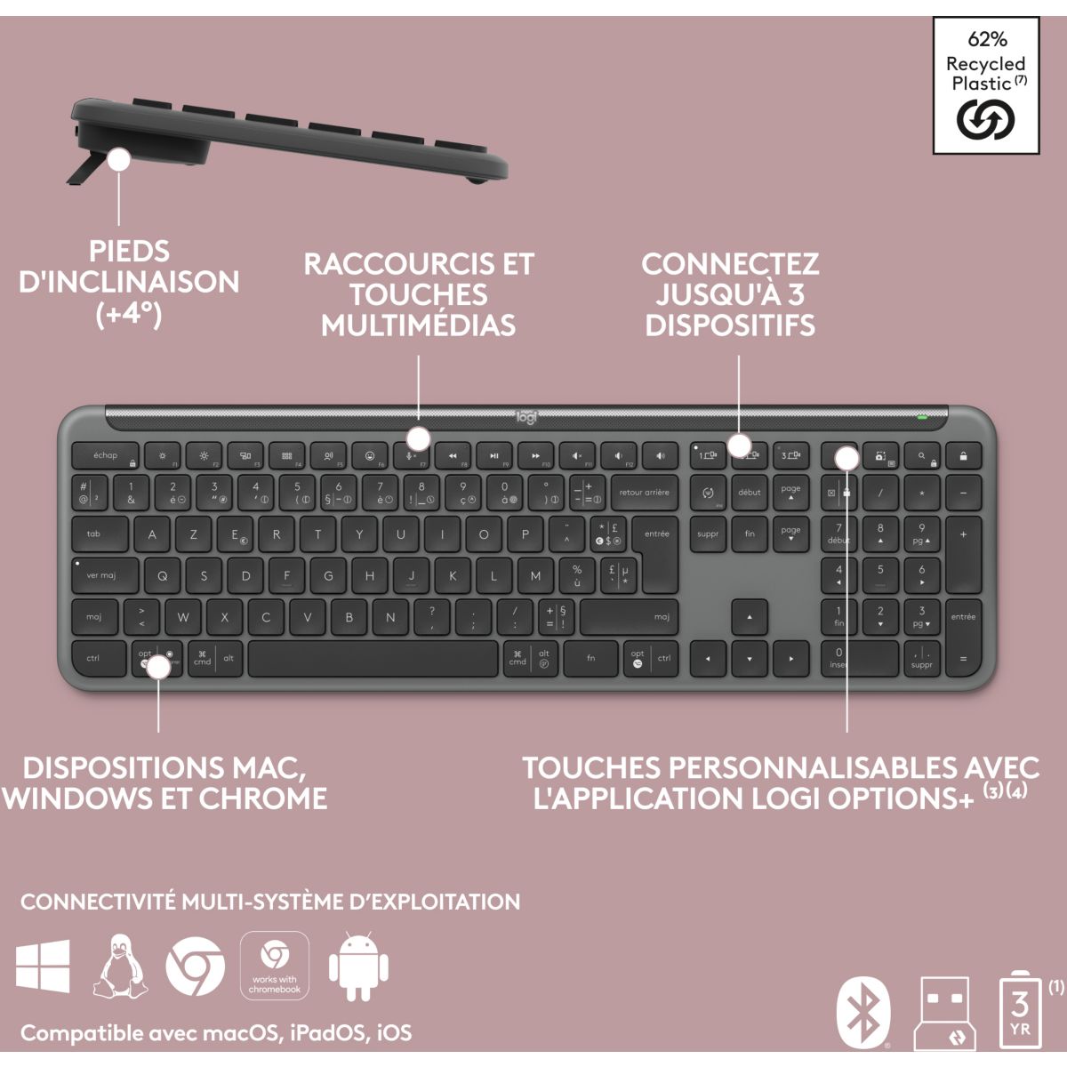 Clavier sans fil Signature Slim K950 Bluetooth - Graphite couleur unique, LOGITECH